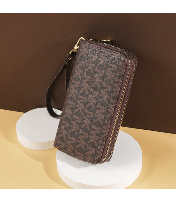 Donne lungo portafoglio doppia cerniera frizioni borsa grande lettera moda wristlet portafoglio telefono porta carte portafogli 