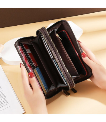 Femmes Long Wallet Double Zipper Clutches Purse Big Letter Mode Wristlet Wallet Phone Card Holder Wallets Double Zipper Clutch